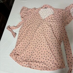 Adrianna Papell Blush and Black Polka Dot Top